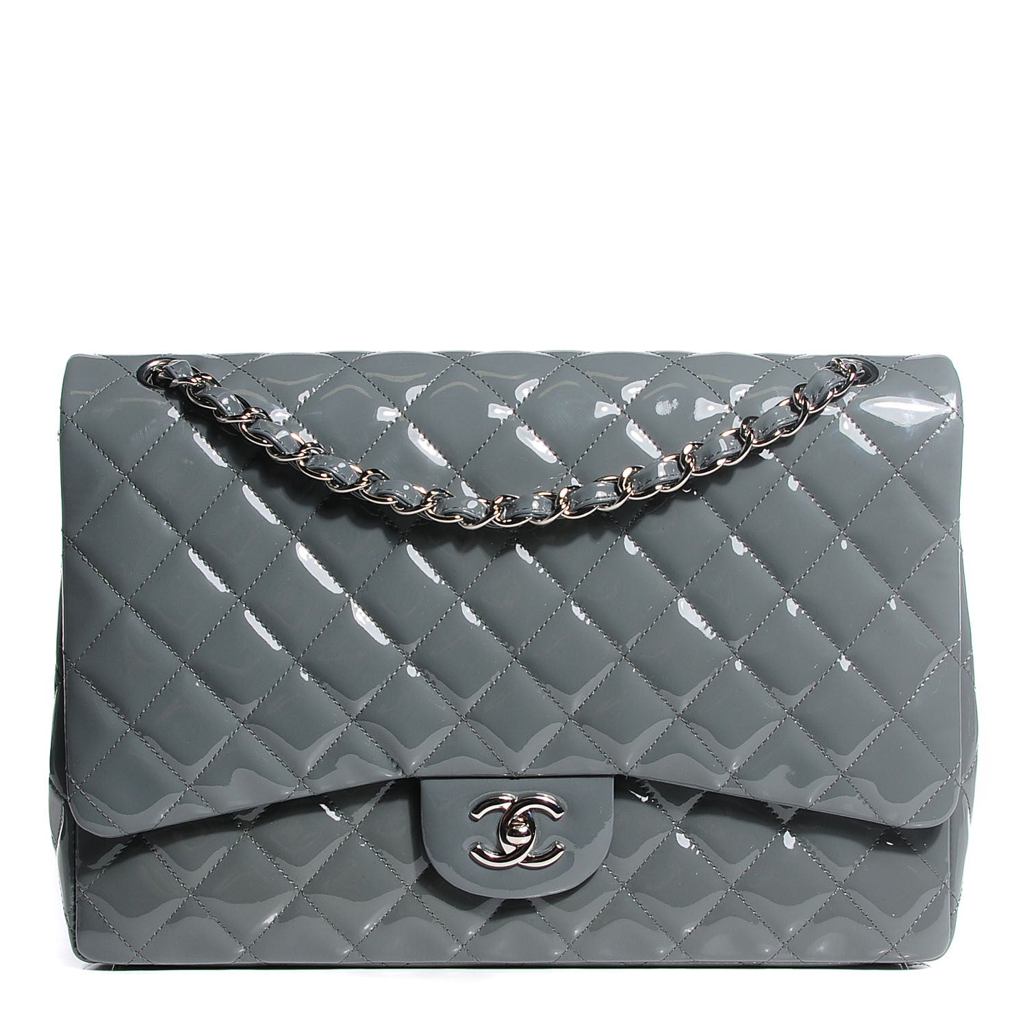 Chanel Patent Quilted Maxi Single Flap Grey 1 of 9