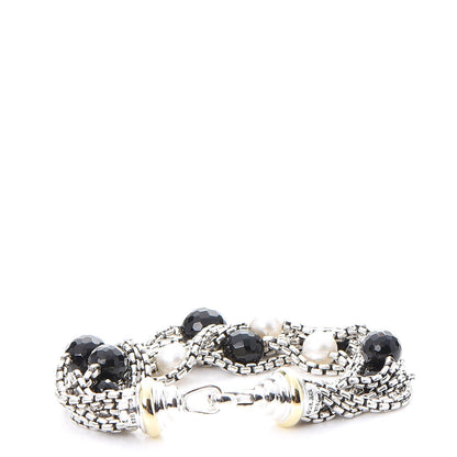 David Yurman Sterling Silver 18K Yellow Gold Pearl Onyx Multi Strand Box Chain Bracelet 3 of 5