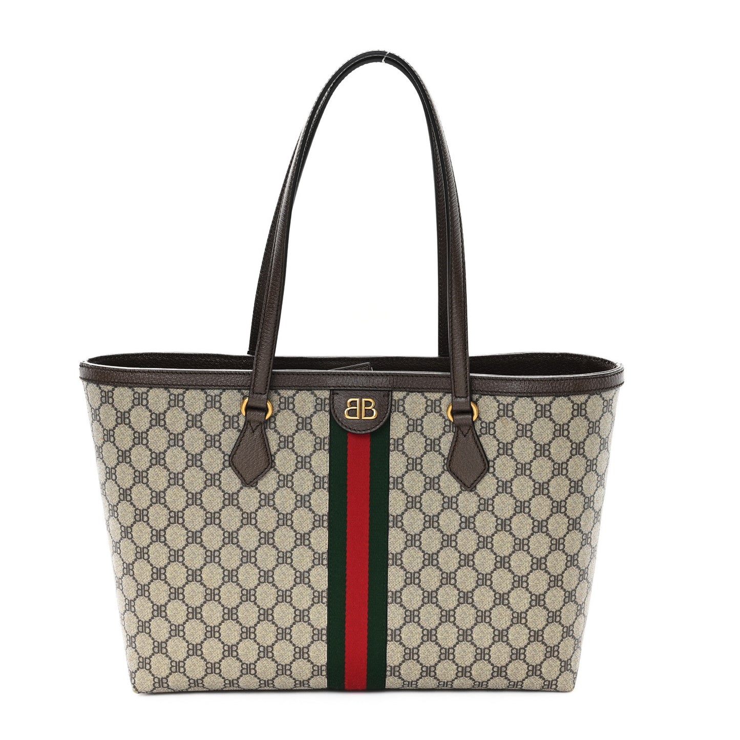 X BALENCIAGA BB Supreme Monogram Web Medium Ophidia Shopping Tote Beige New Acero