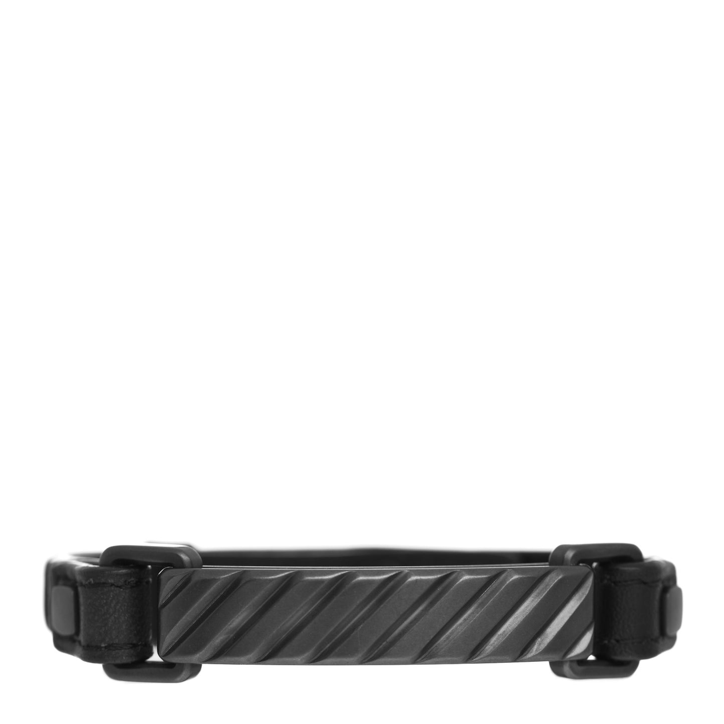 Titanium Leather Mens Modern Cable ID Bracelet Black