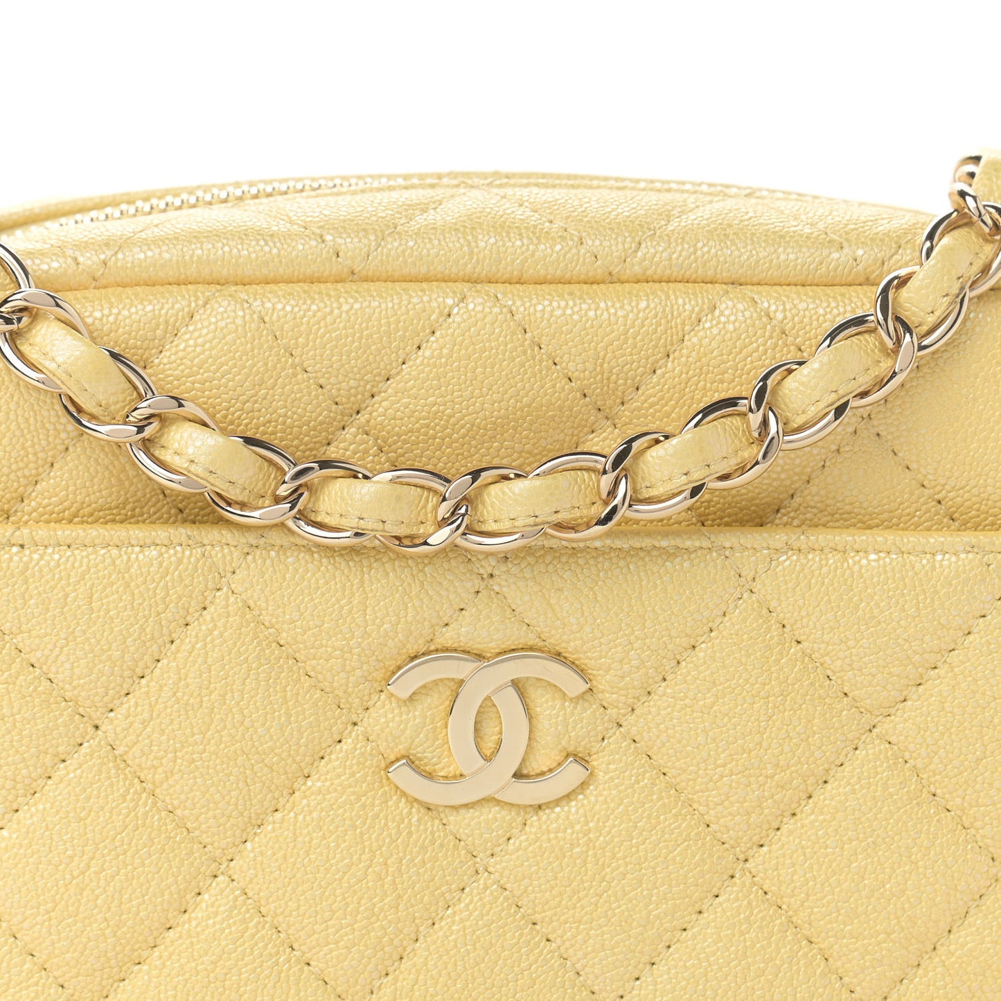 Iridescent Caviar Quilted Small Timeless Camera Case Yellow