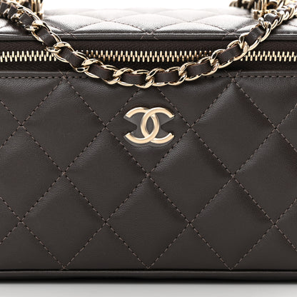 Chanel Lambskin Quilted Small Top Handle Vanity Case With Chain Dark Brown 8 of 12