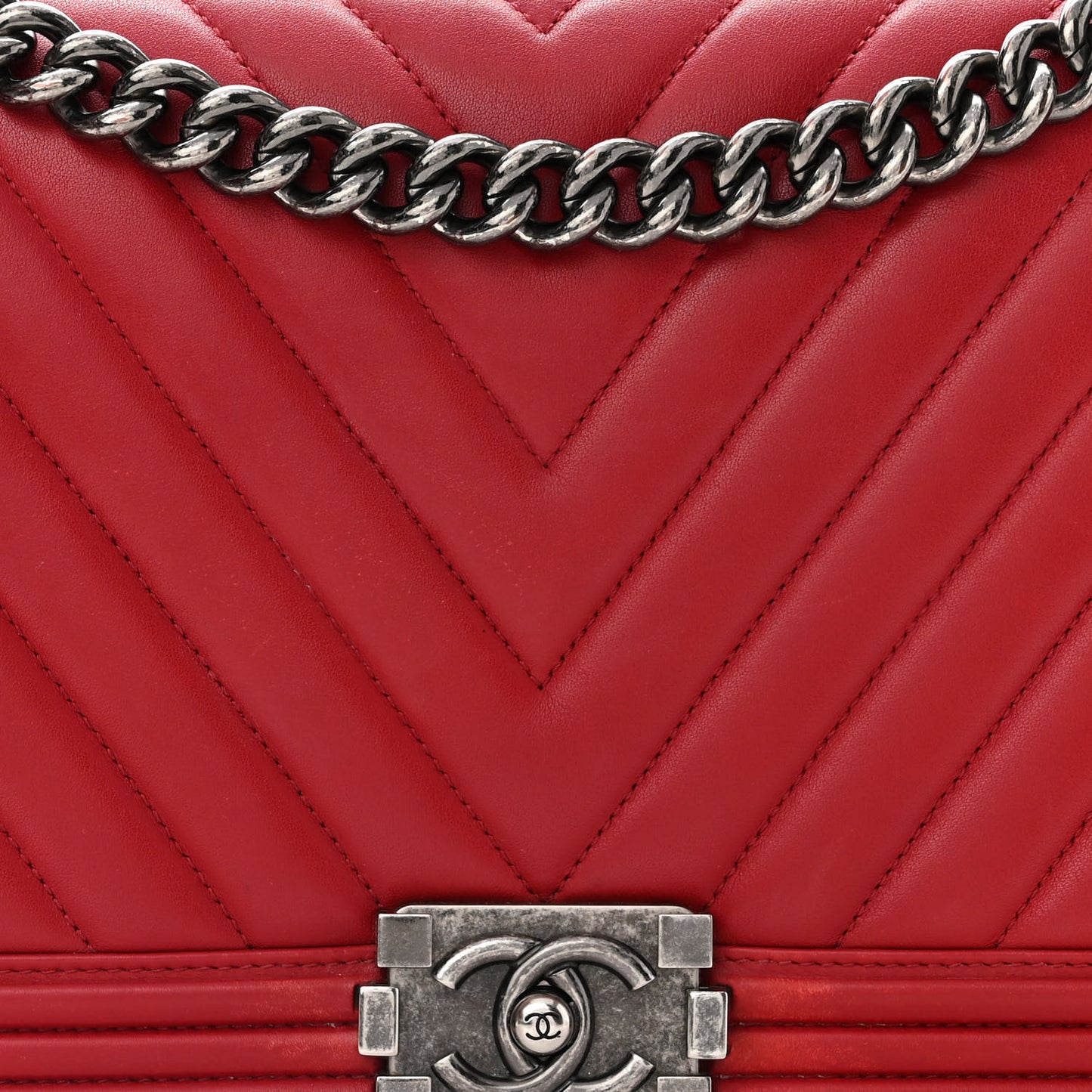 Calfskin Chevron Quilted Medium Boy Flap Red