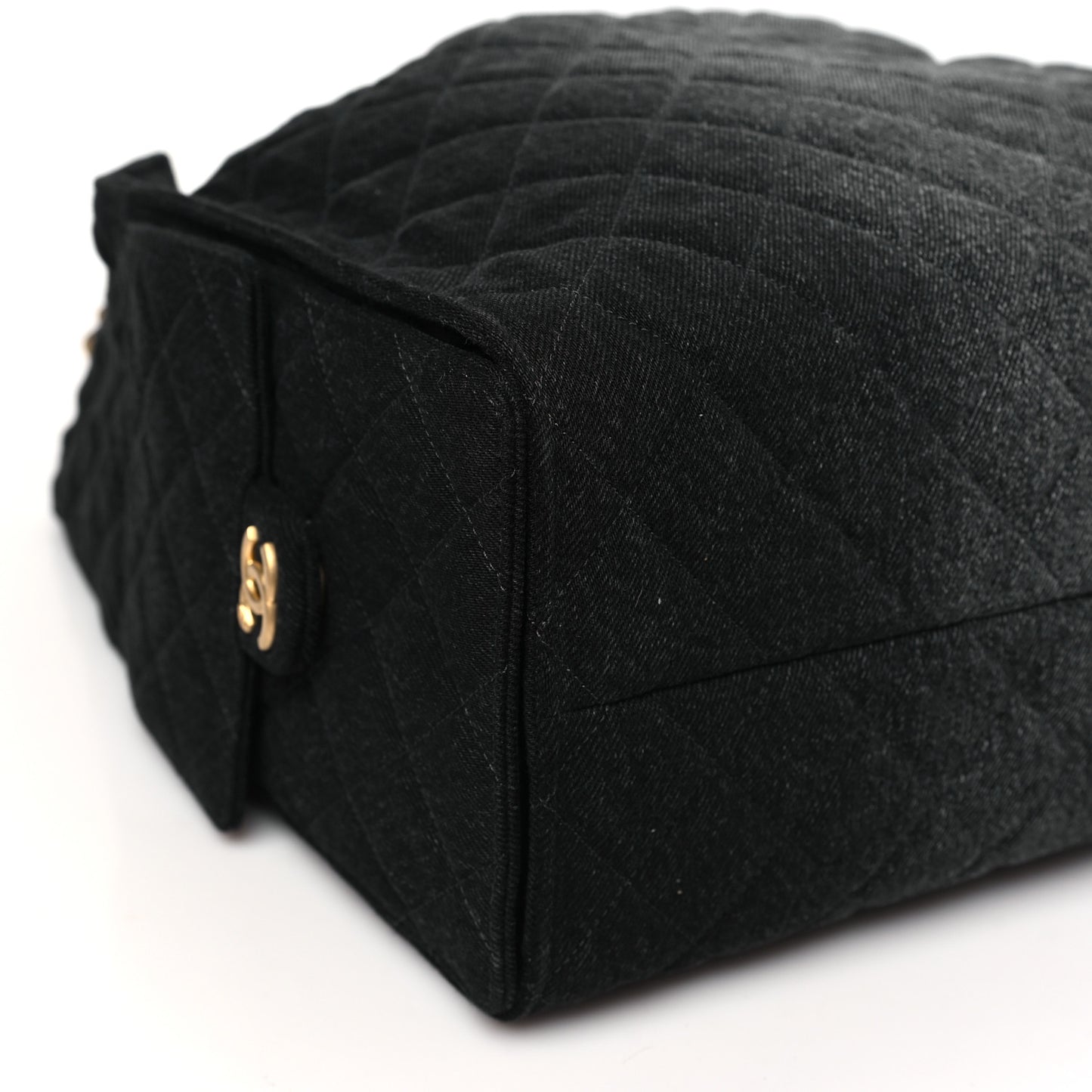Washed Denim Quilted Large Chanel 25 Handbag Black