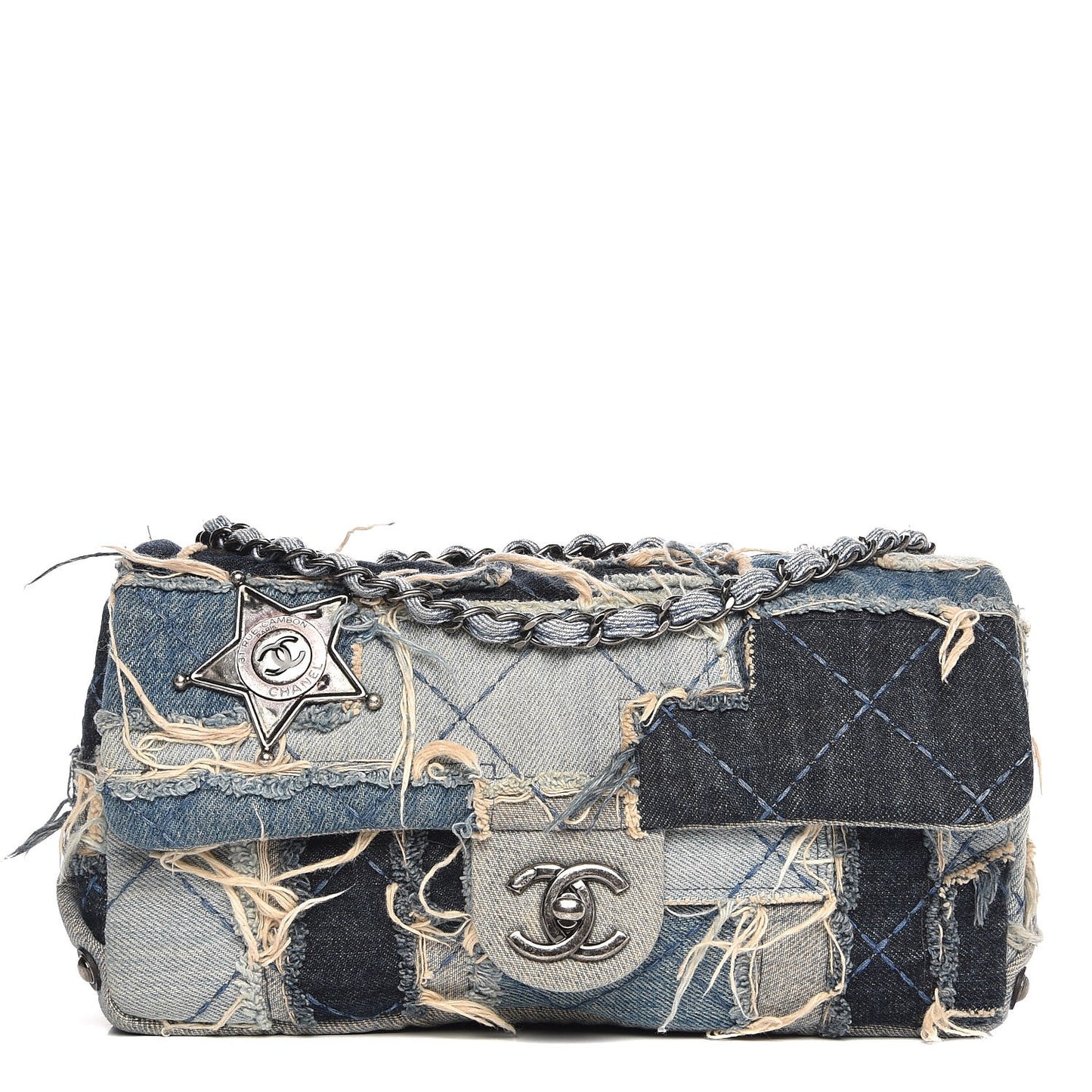 Denim Patchwork Paris Dallas Single Flap Blue