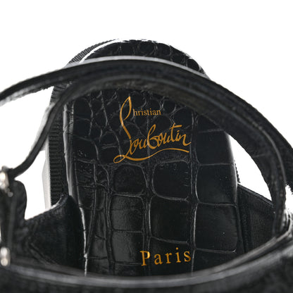 Christian Louboutin Calfskin Crocodile Embossed Lock Wool Flat Sandals 39 Black 7 of 7