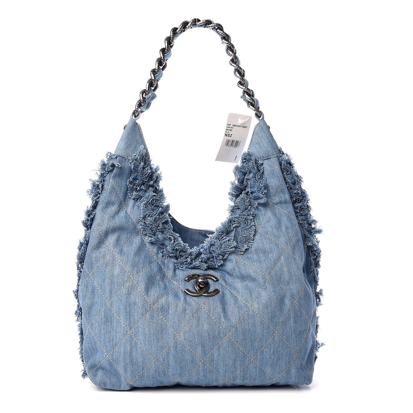 Denim Quilted Chain Hobo Light Blue