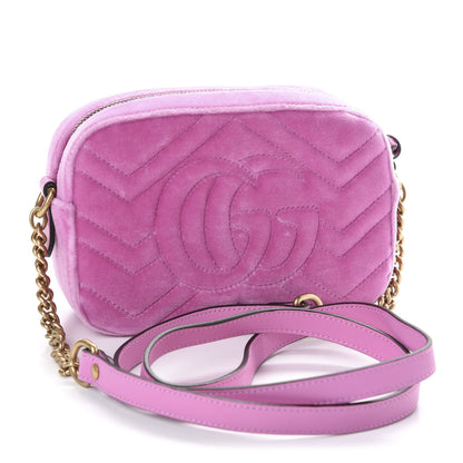 Gucci Velvet Matelasse Marquise Crystals Mini GG Marmont Chain Shoulder Bag Malva 4 of 11