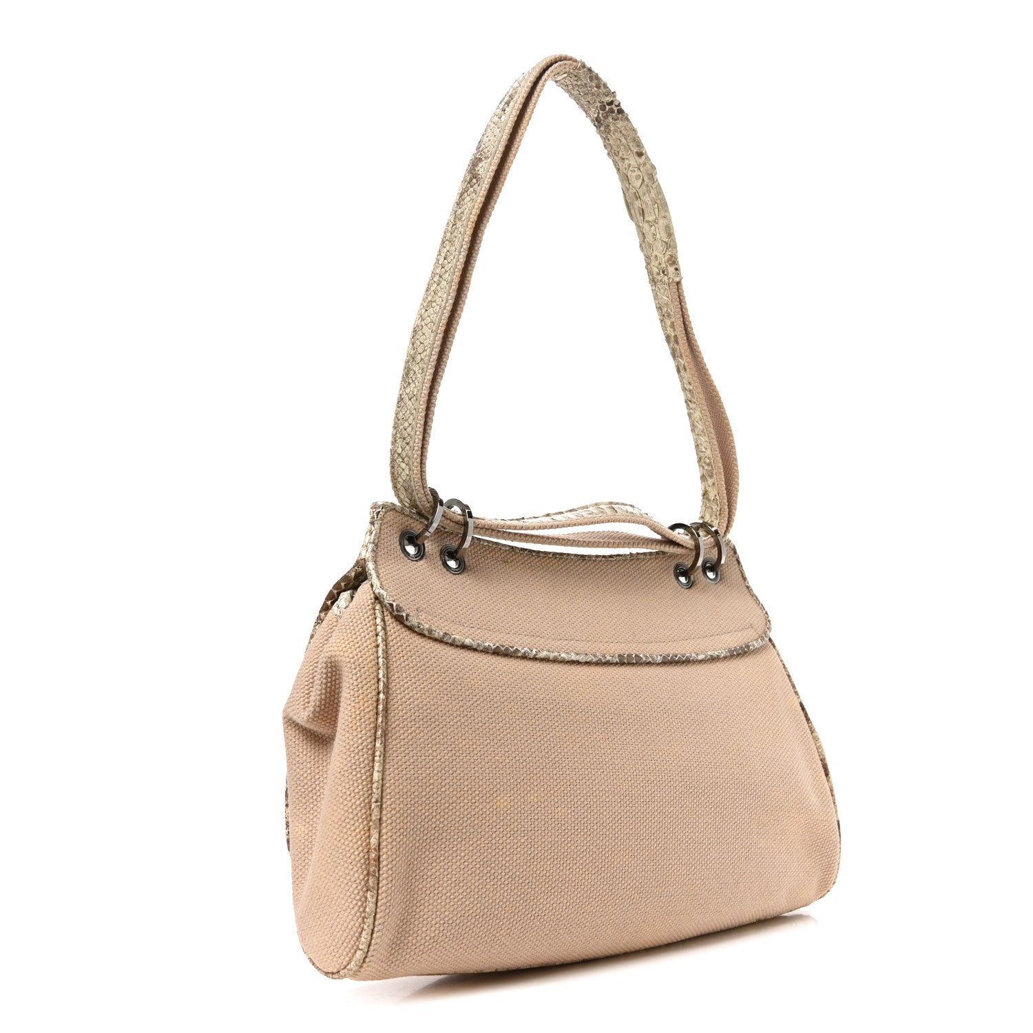 Chanel Snakeskin Canvas Flap Shoulder Bag Beige 2 of 10