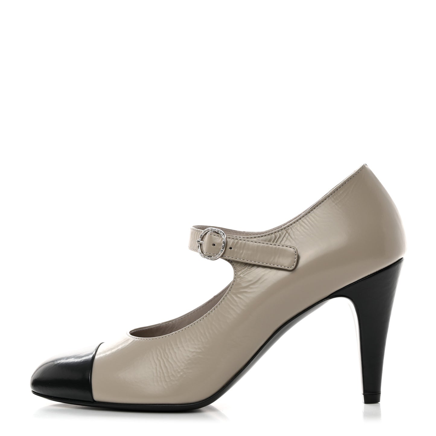 Shiny Goatskin Cap Toe Mary Jane Pumps 39 Grey Dark Grey