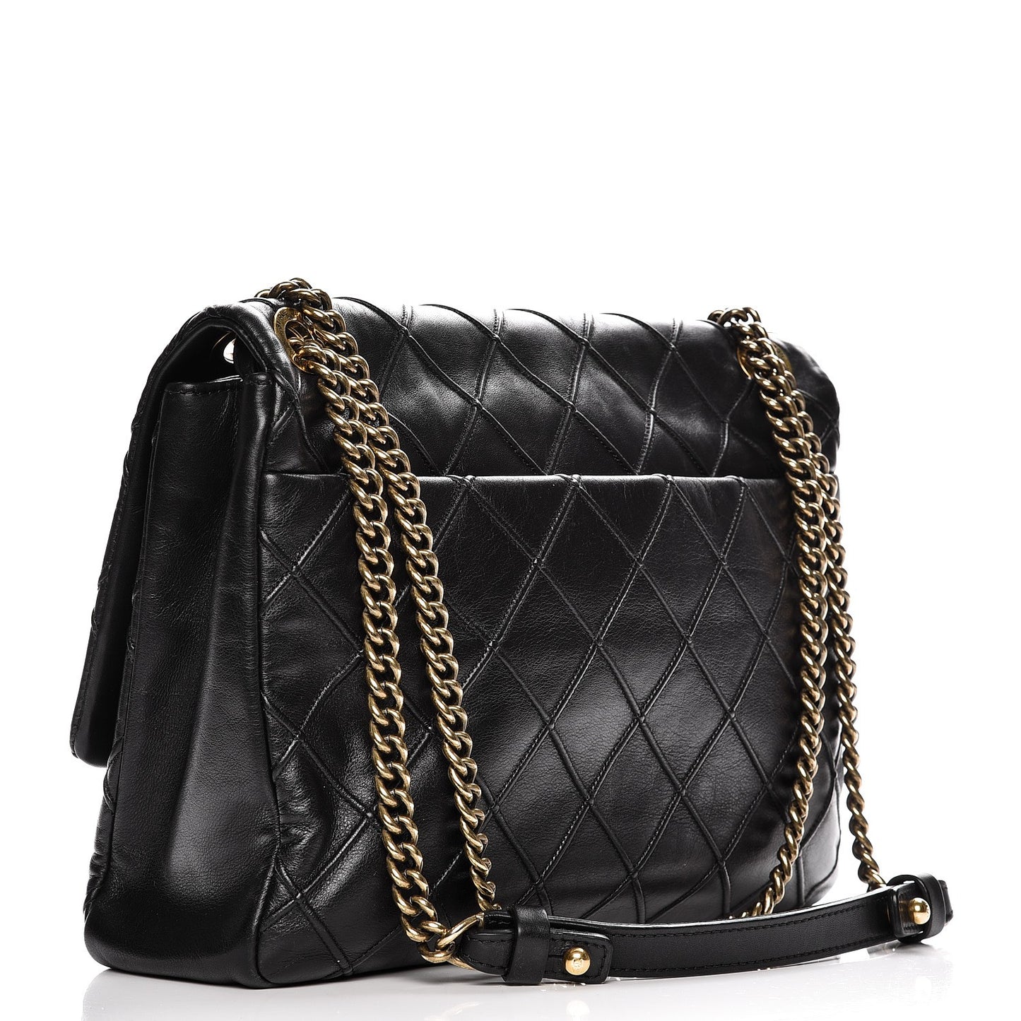 Calfskin Diamond Debossed Large Cosmos Flap Black
