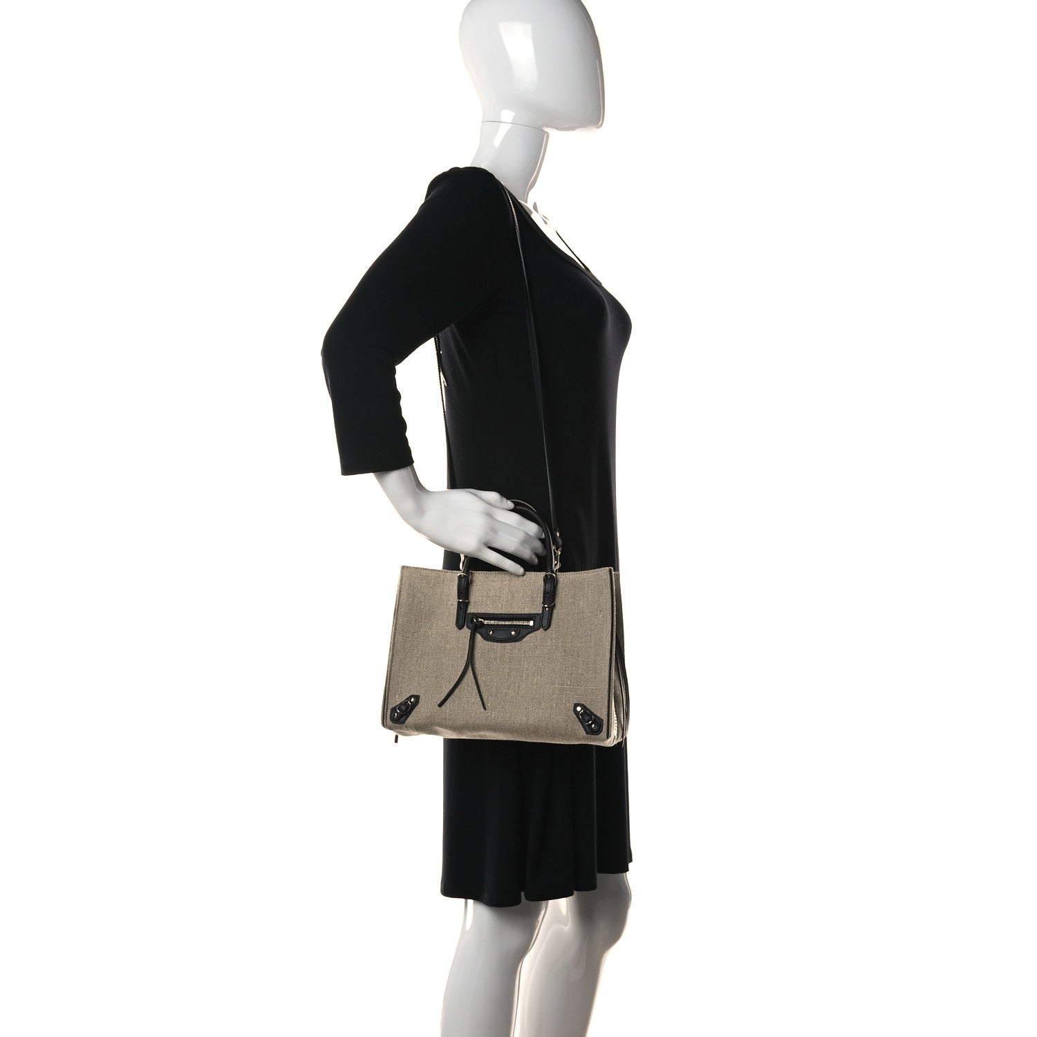 Balenciaga Canvas Papier A6 Zip Around Tote Beige Black 2 of 9