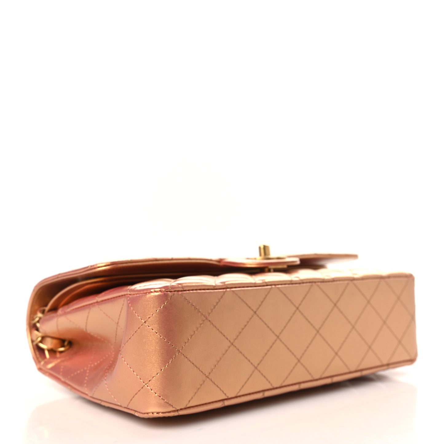 Metallic Lambskin Quilted Medium Double Flap Golden