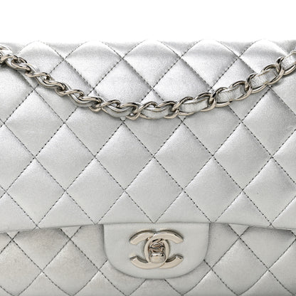 Chanel Metallic Lambskin Quilted Medium Double Flap Silver 10 of 11