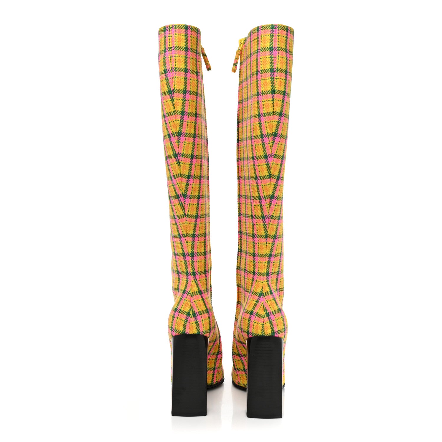 Balenciaga Wool Check Knee High Boots 38 Jaune Rose Fluo 4 of 9