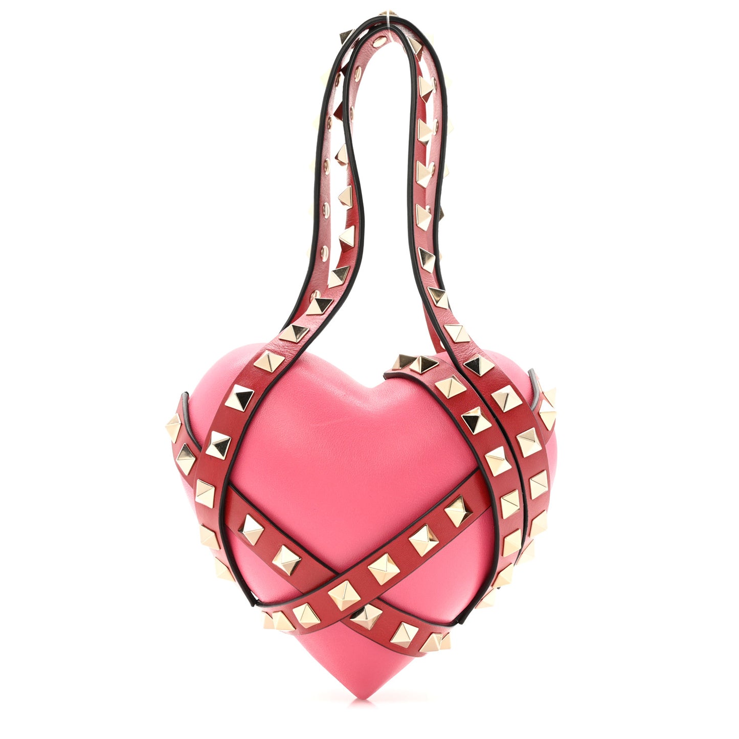 Nappa Carry Secrets Heart Rockstud Spike Minaudiere Clutch Shadow Pink Red