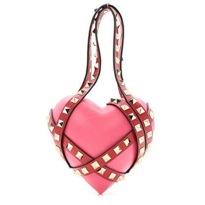 Valentino Garavani Nappa Carry Secrets Heart Rockstud Spike Minaudiere Clutch Shadow Pink Red 1 of 10