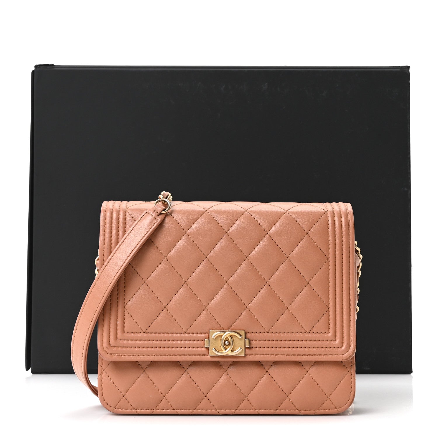 Chanel Calfskin Quilted Boy Square Wallet on Chain WOC Brown 12 of 12