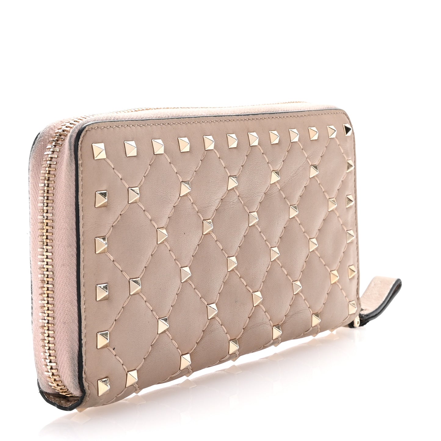 Nappa Rockstud Spike Zip Around Wallet Poudre
