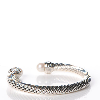 David Yurman Sterling Silver Diamond Pearl 7mm Cable Classics Bracelet 3 of 5