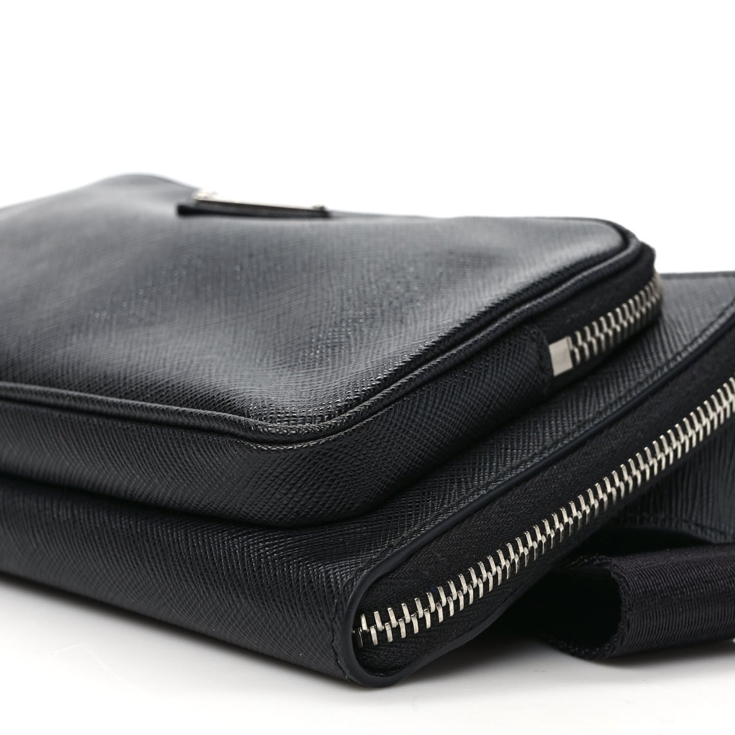 Saffiano Travel Double Zip Crossbody Belt Bag Black