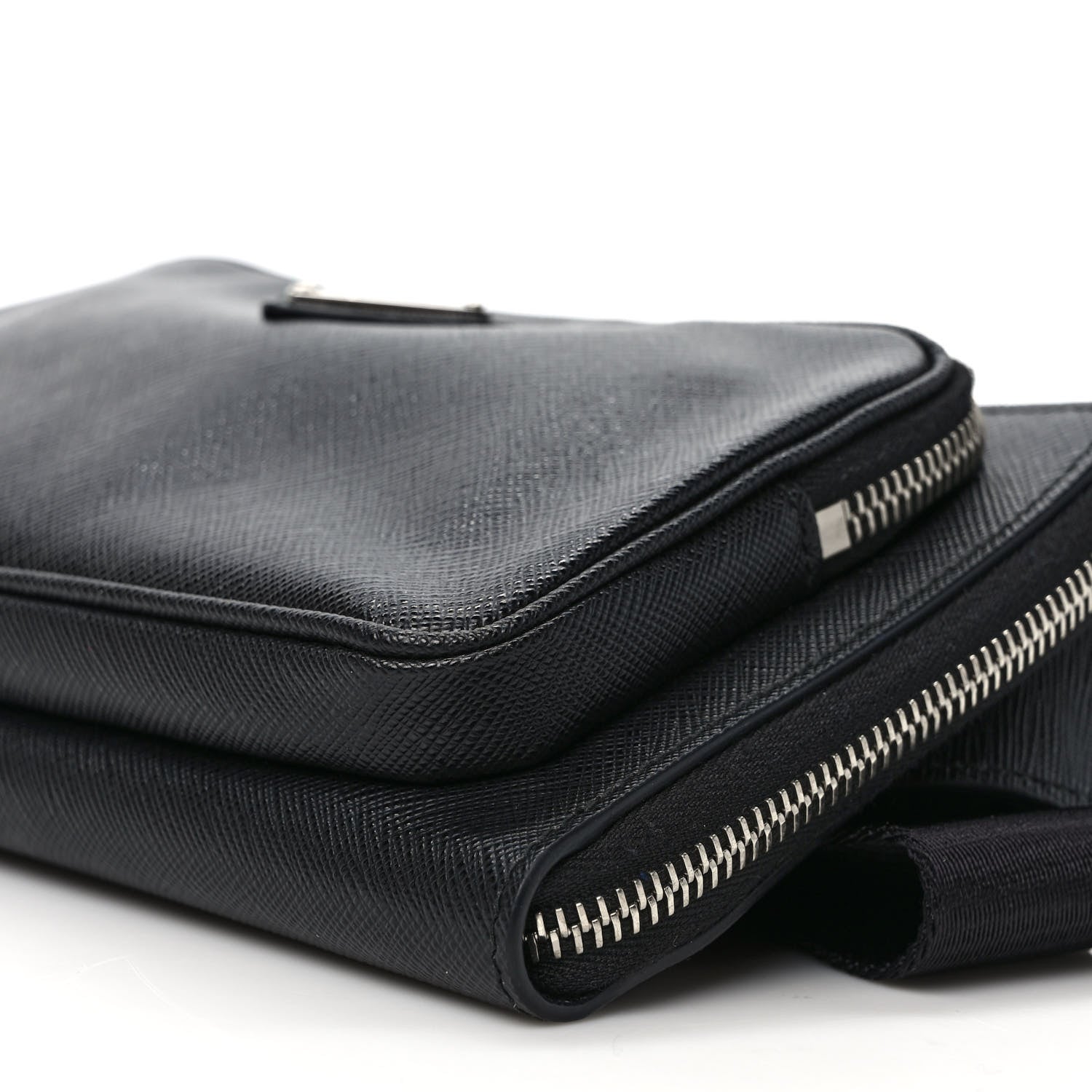 Prada Saffiano Travel Double Zip Crossbody Belt Bag Black 8 of 8