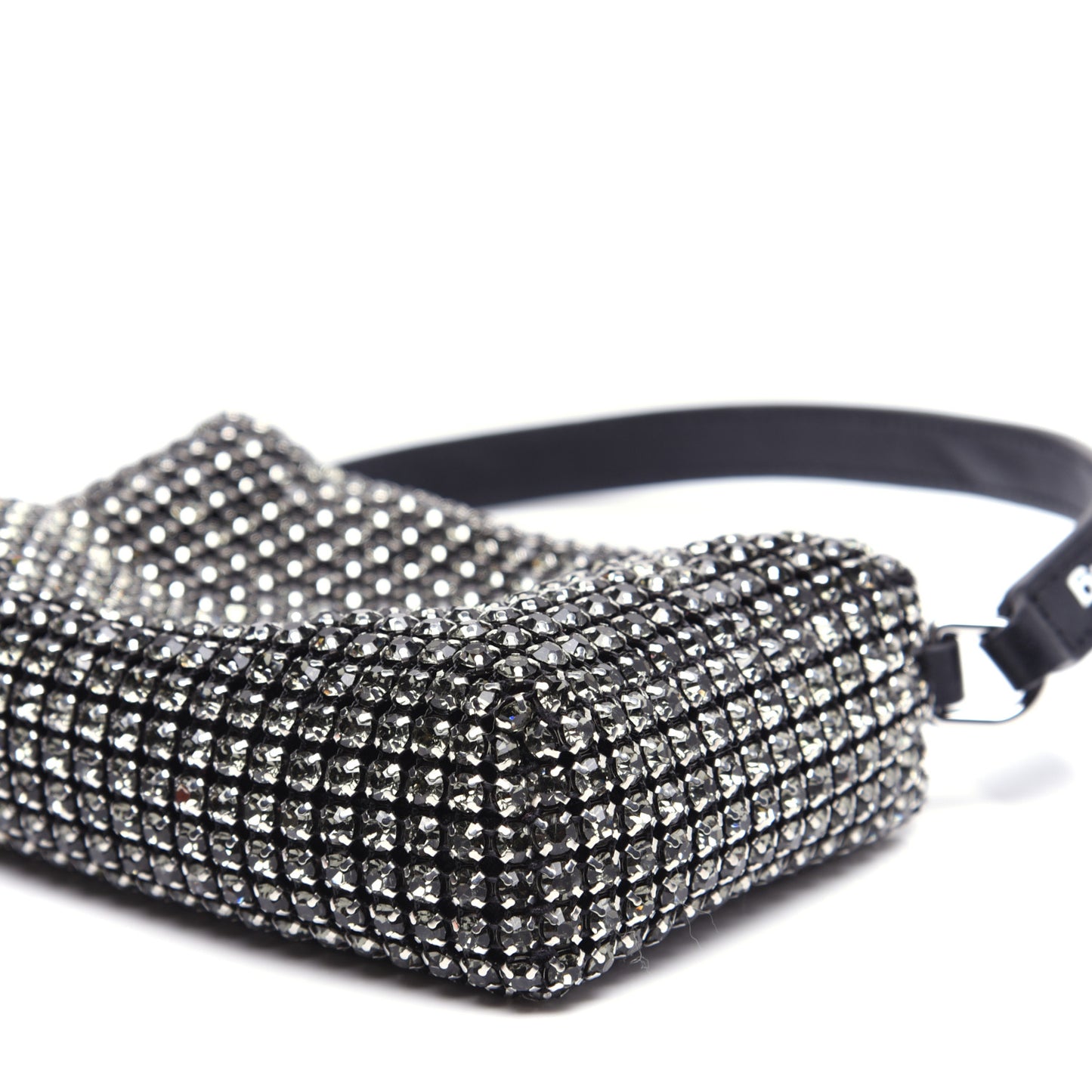 Mesh Crystal Rhinestone Mini Heiress Pouch Black Silver