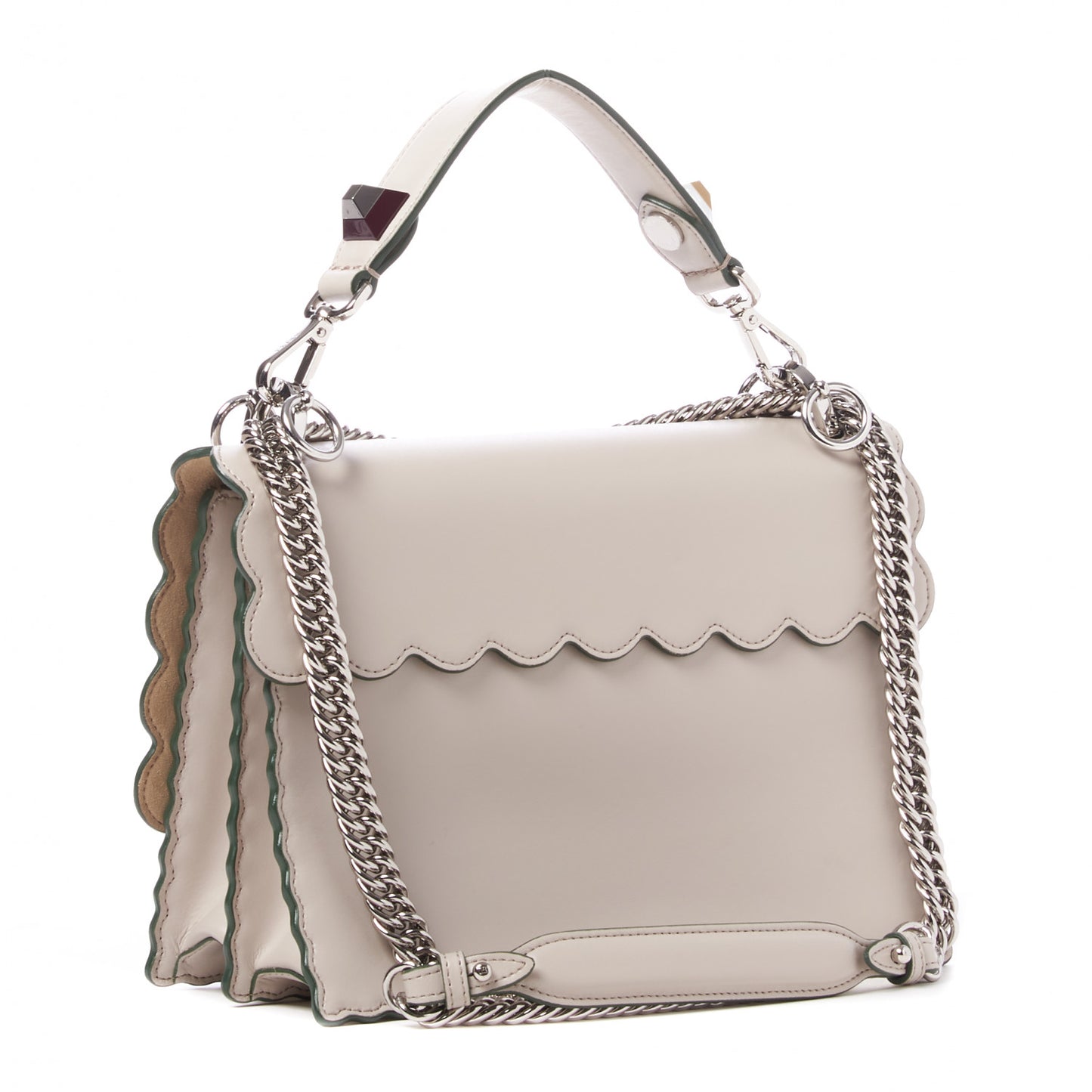 Vitello Liberty Scalloped Studded Kan I Shoulder Bag Grigio Polvere