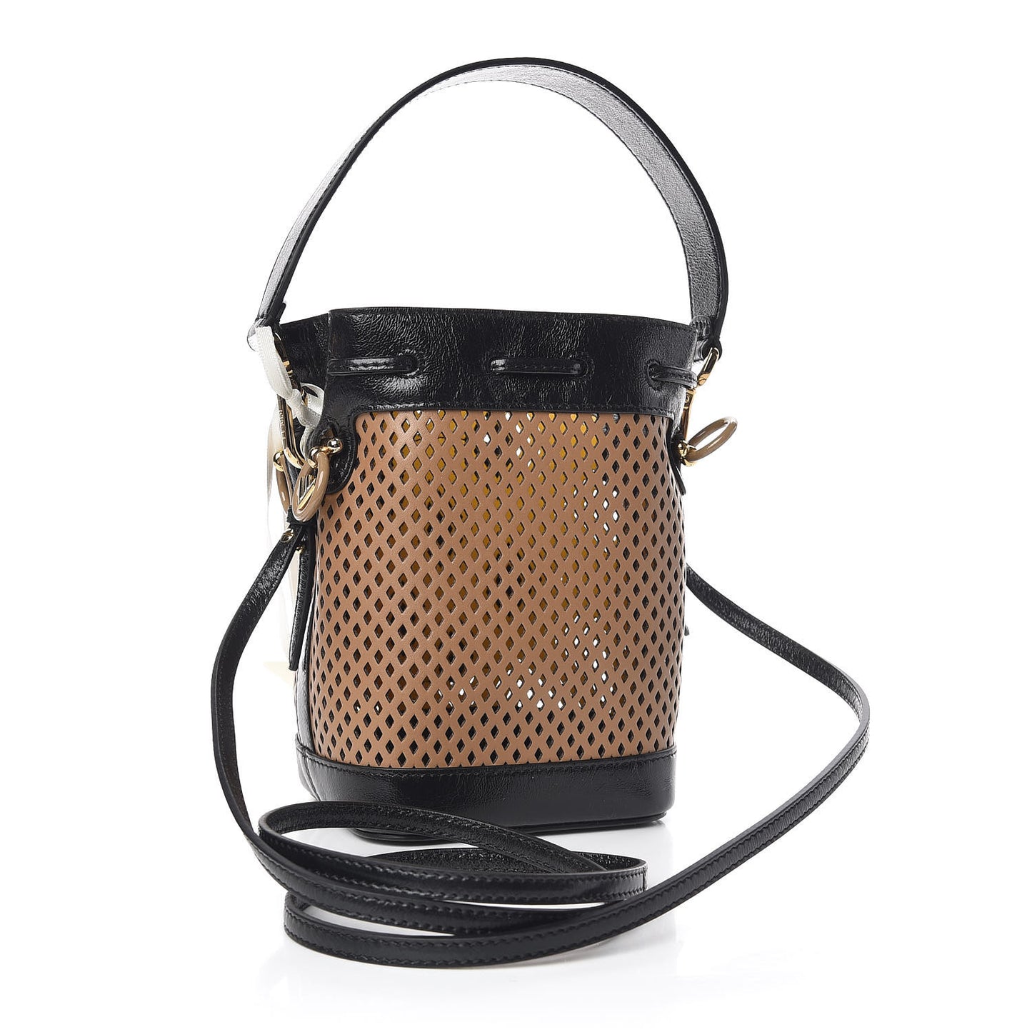 Vitello Liberty Glossy Lambskin F is Fendi Perforated Mini Mon Tresor Bucket Bag Sand Mimosa Black