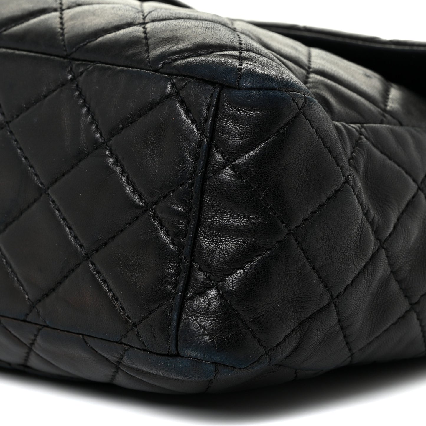 Washed Lambskin Quilted Maxi Single Flap Black