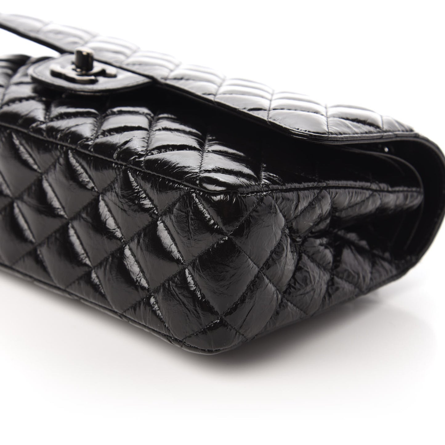 Shiny Crumpled Calfskin Quilted Medium Double Flap So Black