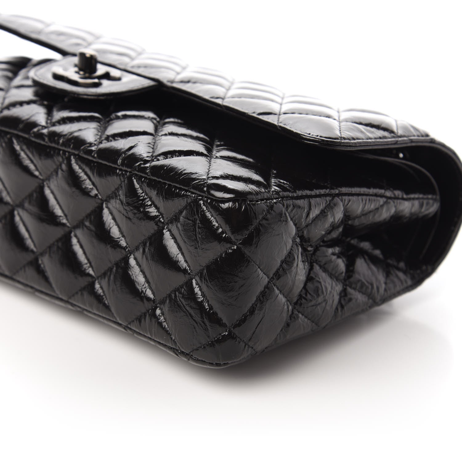 Chanel Shiny Crumpled Calfskin Quilted Medium Double Flap So Black 7 of 11