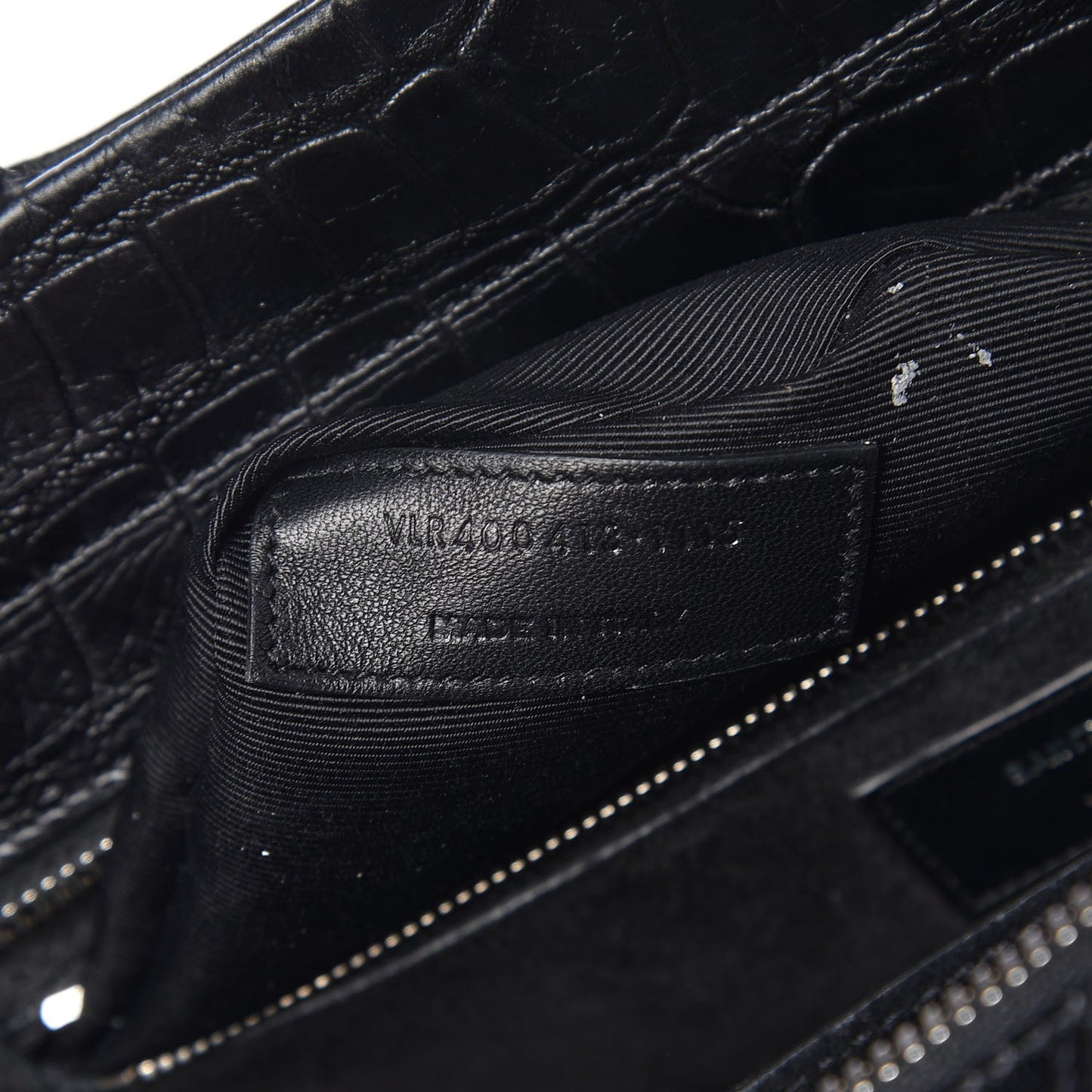 Calfskin Crocodile Embossed Small Cabas Rive Gauche Black