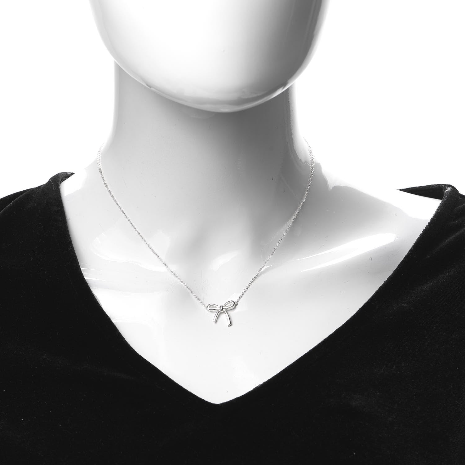 Tiffany Sterling Silver Small Bow Pendant Necklace 2 of 5
