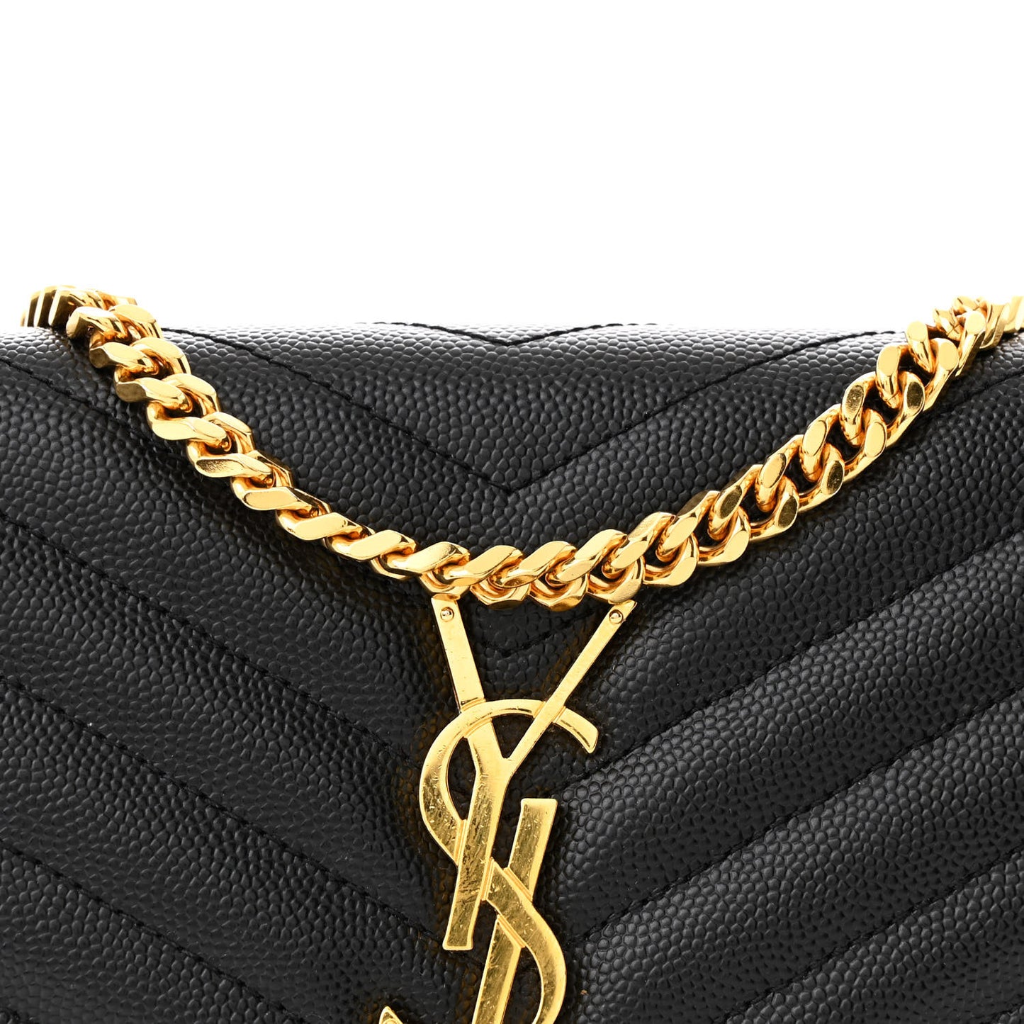 Grain De Poudre Matelasse Chevron Monogram Chain Wallet Black