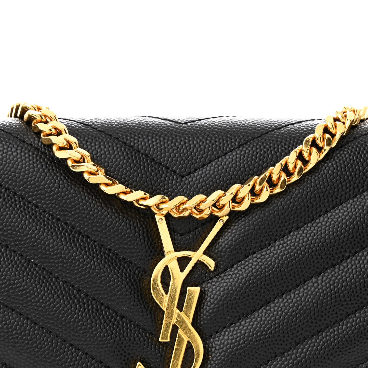 Saint Laurent Grain De Poudre Matelasse Chevron Monogram Chain Wallet Black 10 of 12
