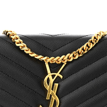 Saint Laurent Grain De Poudre Matelasse Chevron Monogram Chain Wallet Black 10 of 12