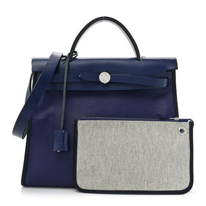 Hermes Toile H Berline Vache Hunter Herbag Zip PM 31 Bleu Encre Bleu Saphir 3 of 17