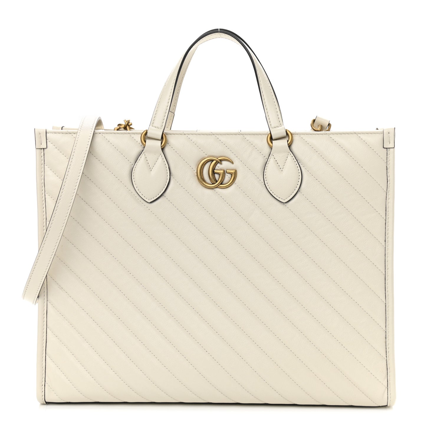 Azalea Calfskin Matelasse Diagonal GG Marmont Tote Bag Mystic White