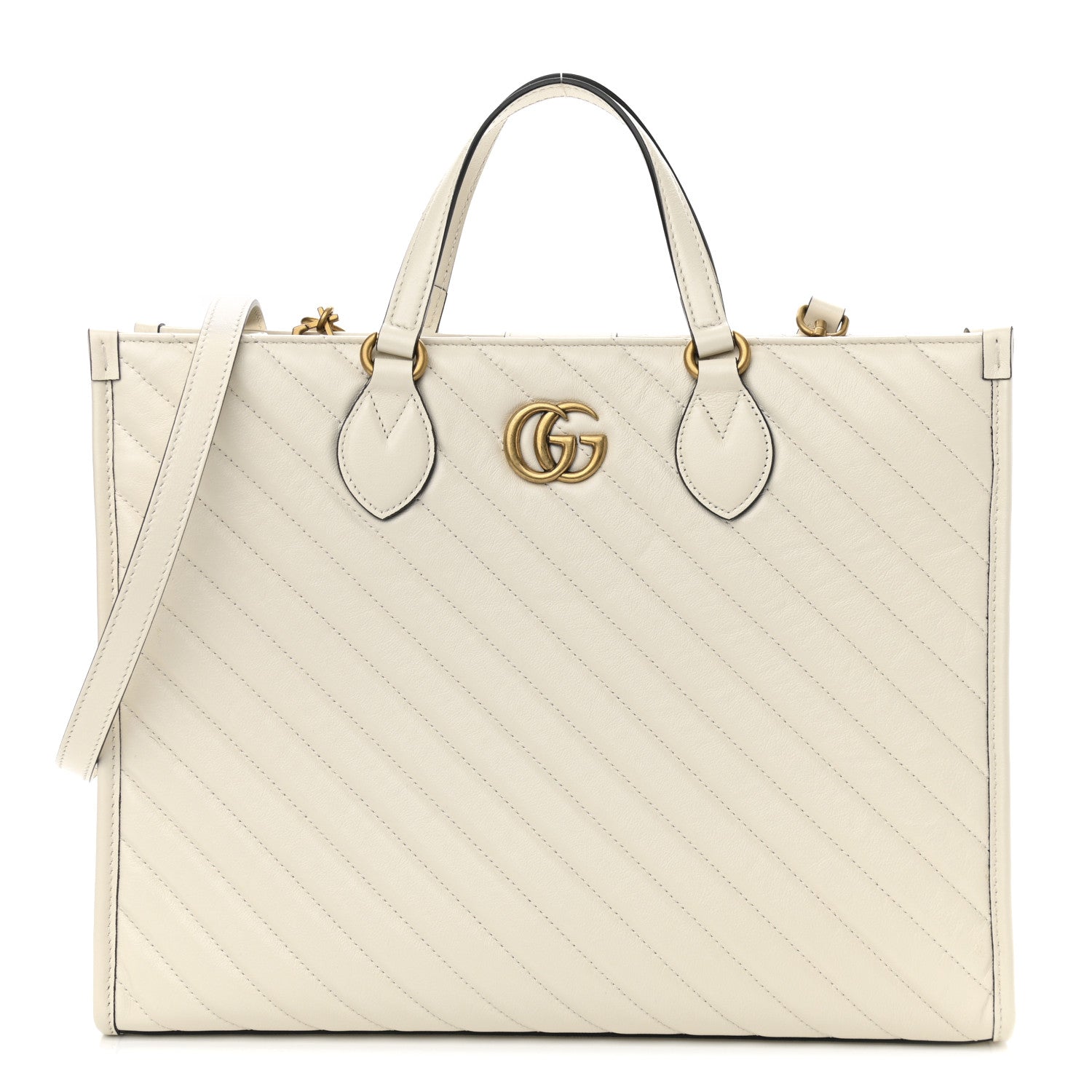 Gucci Azalea Calfskin Matelasse Diagonal GG Marmont Tote Bag Mystic White 1 of 10