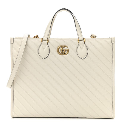 Gucci Azalea Calfskin Matelasse Diagonal GG Marmont Tote Bag Mystic White 1 of 10