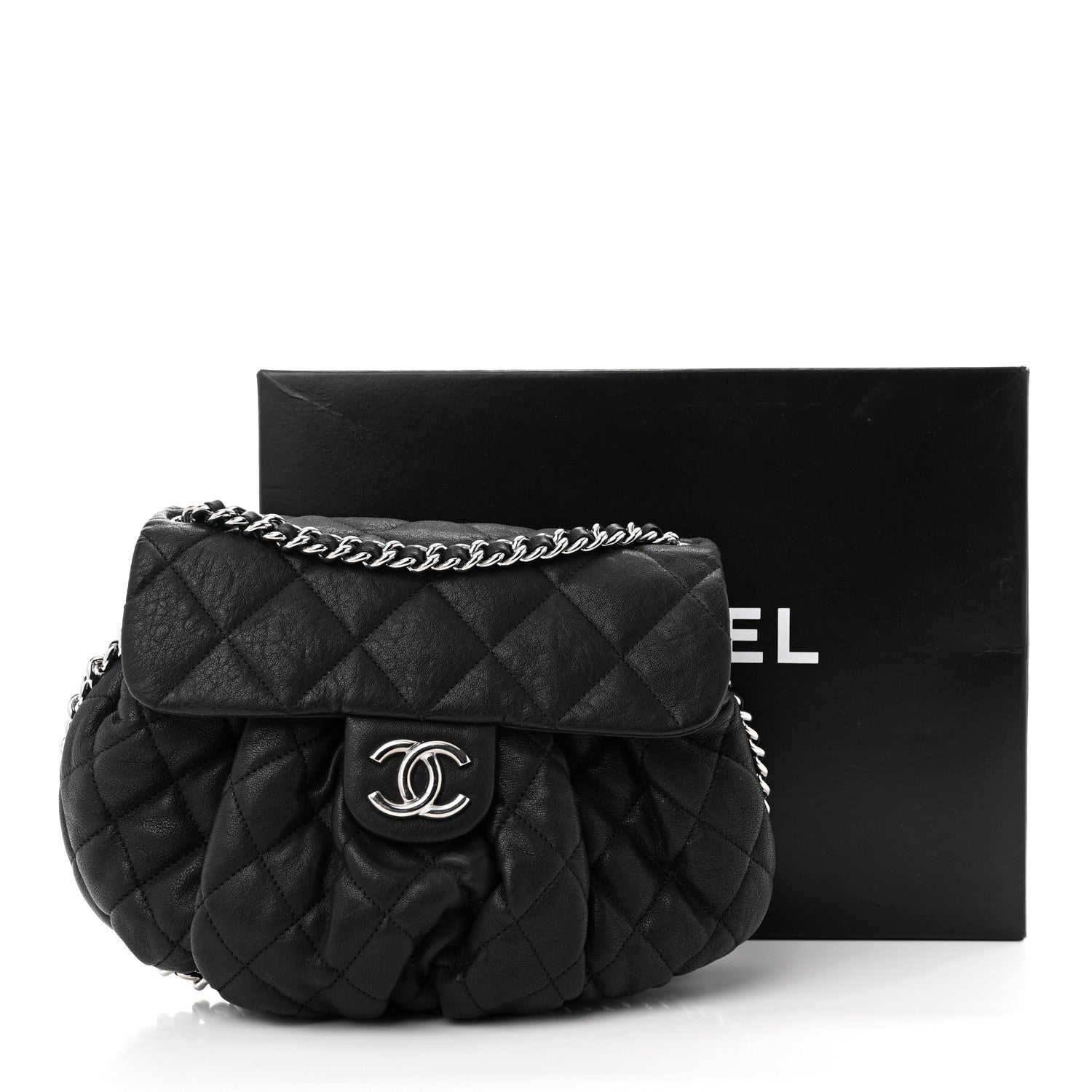 Chanel Washed Lambskin Quilted Medium Chain Around Messenger Black 11 of 11