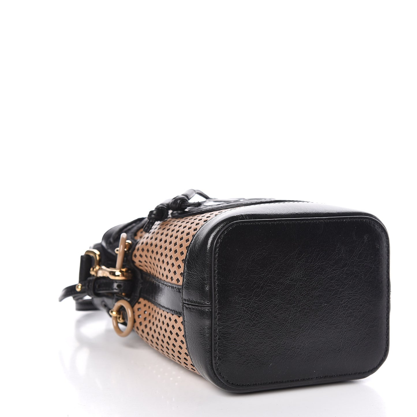 Vitello Liberty Glossy Lambskin F is Fendi Perforated Mini Mon Tresor Bucket Bag Sand Mimosa Black