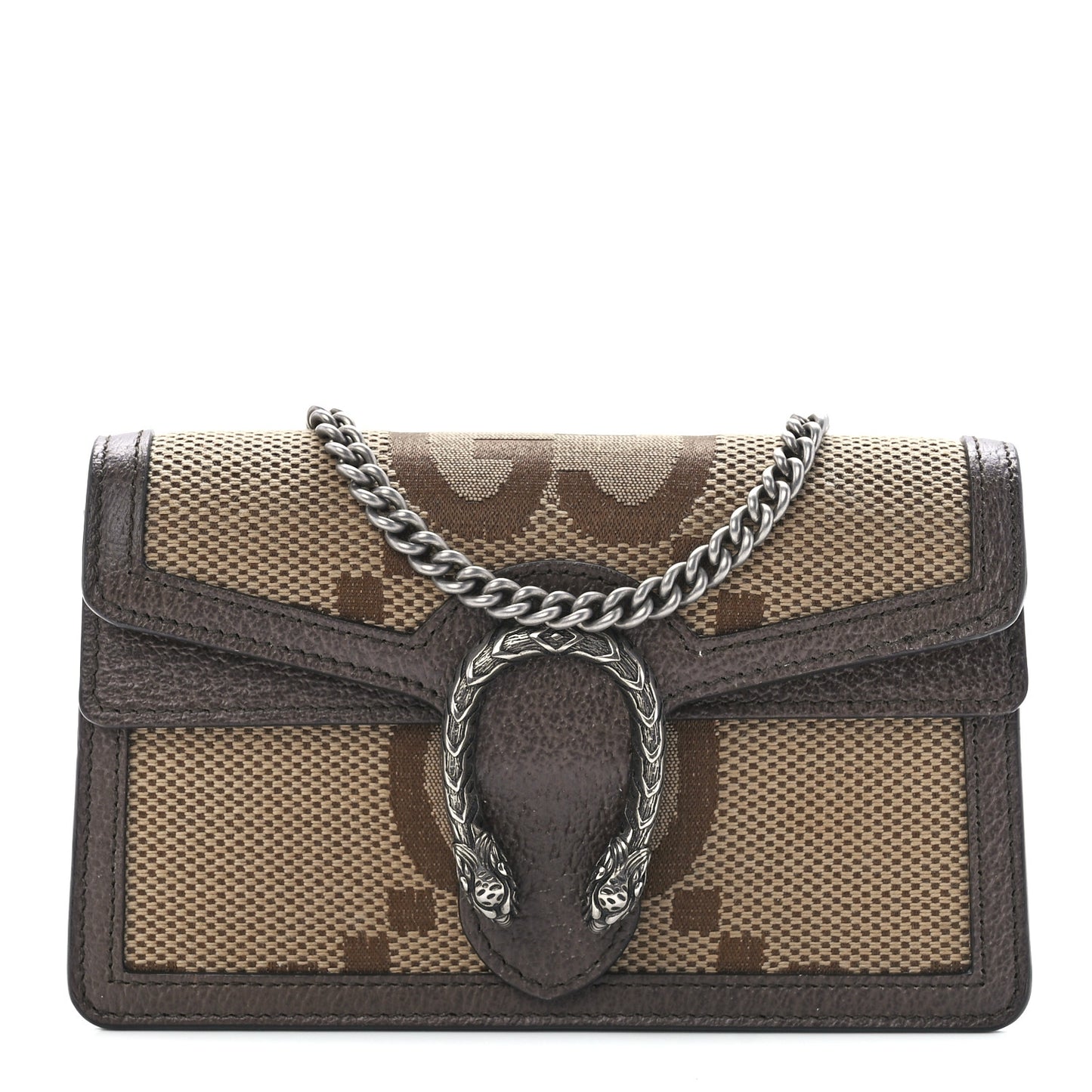Monogram Jumbo GG Textured Dollar Calfskin Super Mini Dionysus Shoulder Bag Camel Ebony New Acero