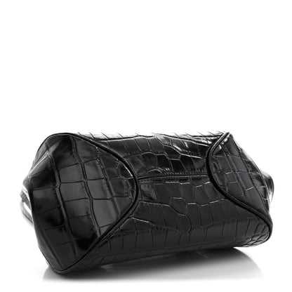Chanel Calfskin Crocodile Embossed Pretty CC Clutch With Strap Black 4 of 11