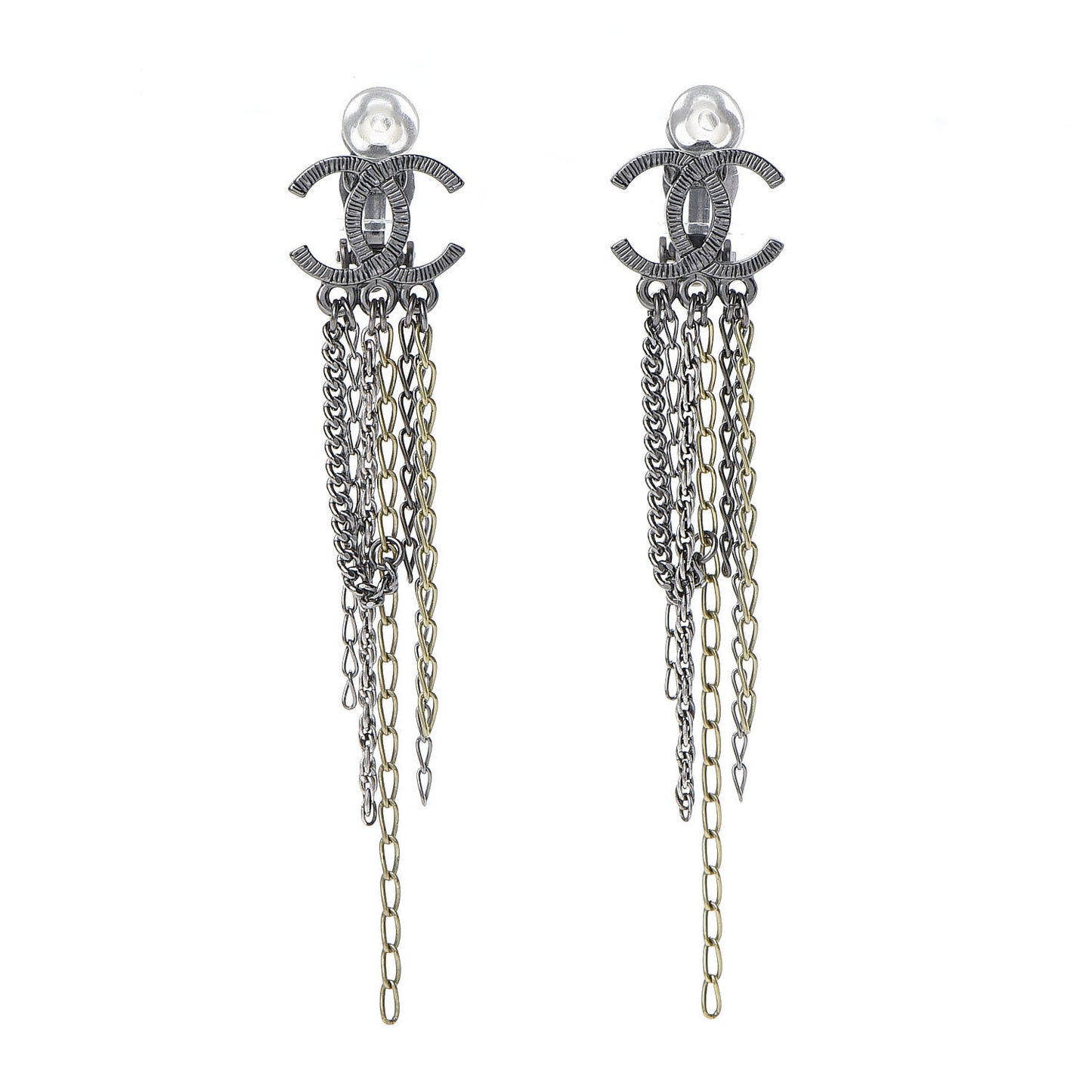 Ruthenium Chain CC Drop Clip On Earrings
