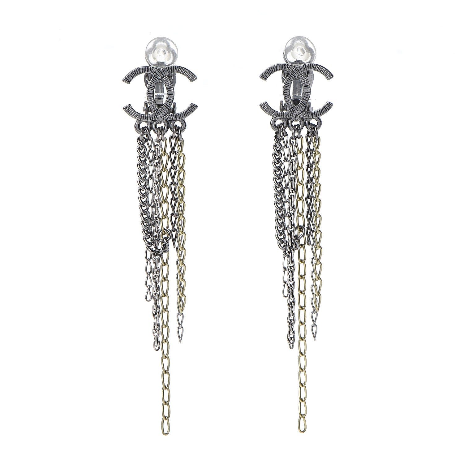 Chanel Ruthenium Chain CC Drop Clip On Earrings 1 of 4