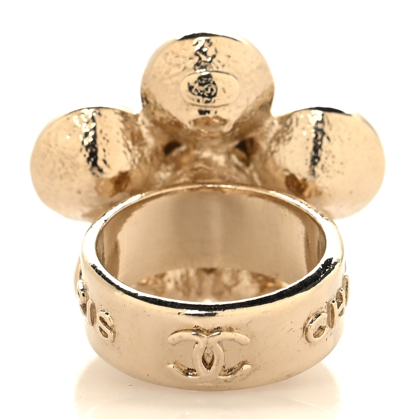 Metal Crystal CC Camellia Ring 53 6.25 Gold