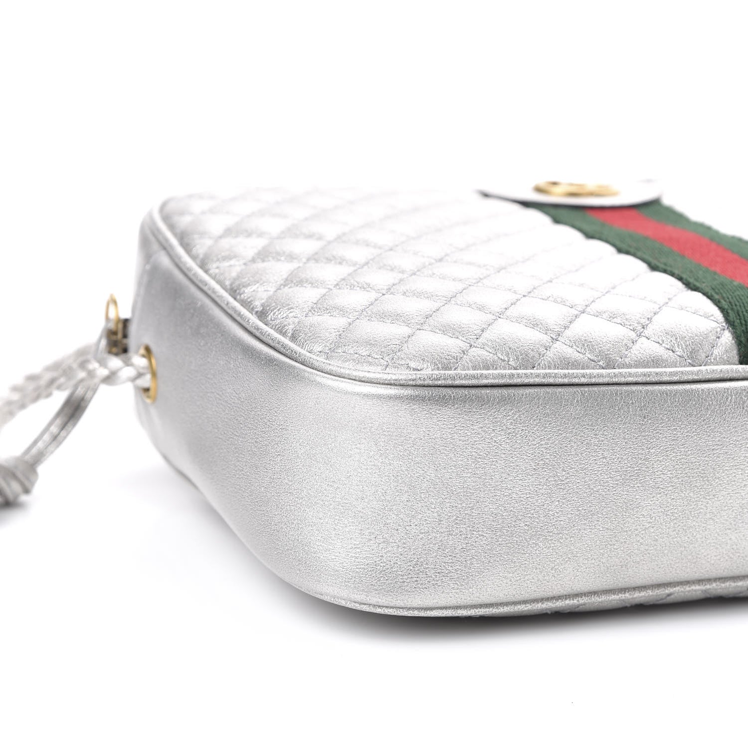 Gucci Laminated Nappa Web Trapuntata Small GG Shoulder Bag Argento 8 of 10