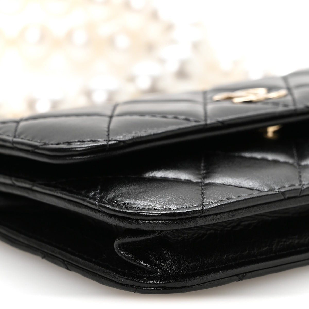 Chanel Calfskin Quilted Mini Maxi Pearls Wallet On Chain WOC Black 10 of 11